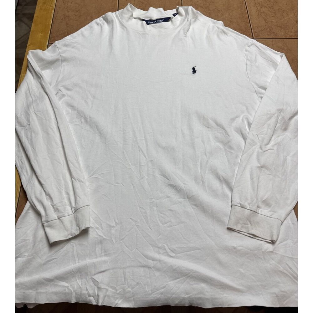 Polo Golf‎ Ralph Lauren L/S Solid White Men's Sz XL Blue Pony Logo Pima Cotton